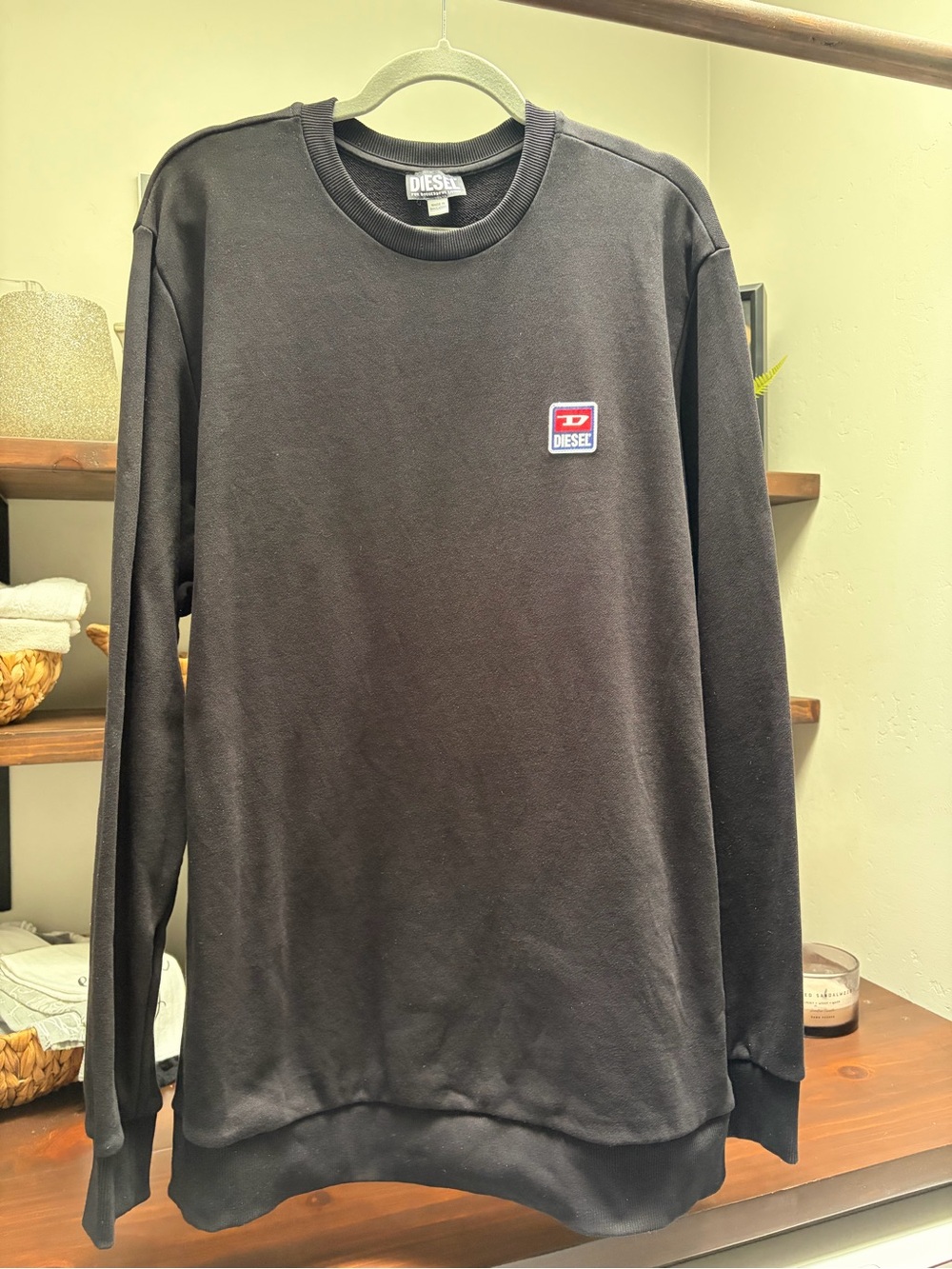Diesel Black Crewneck Sweatshirt with White Logo Tag